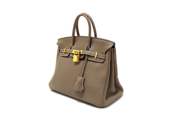 Hermes Etoupe Togo Leather Birkin 25 Handbag