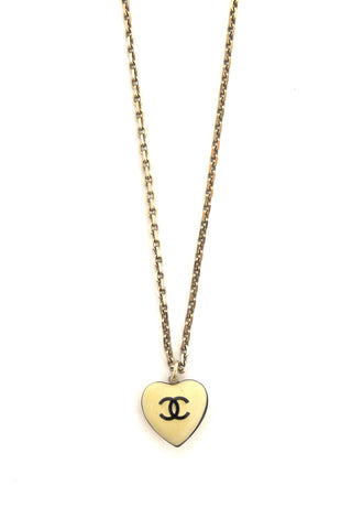 Chanel Vintage Beige Enamel Mini Heart Pendant Necklace