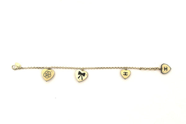 Chanel Vintage Beige Enamel Mini Heart Pendant Bracelet