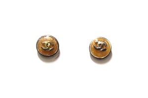Chanel Vintage Costume Round CC Amber Pearl Color Studded Earrings