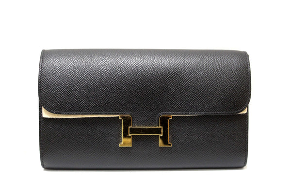 Hermes Black Epsom Leather Constance To Go Wallet Crossbody Bag