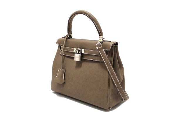 Hermes Etoupe Togo Leather Retourne Kelly 25 Handbag/Shoulder Bag