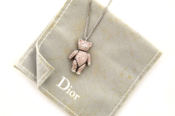 Christian Dior 復古粉紅水晶泰迪熊項鍊