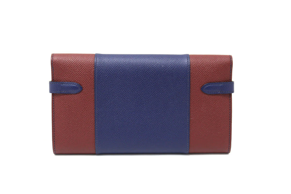 New Hermes Blue/Red Epsom Leather Bi-color Kelly Trifold Long Wallet