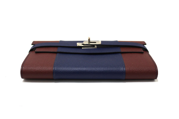 New Hermes Blue/Red Epsom Leather Bi-color Kelly Trifold Long Wallet