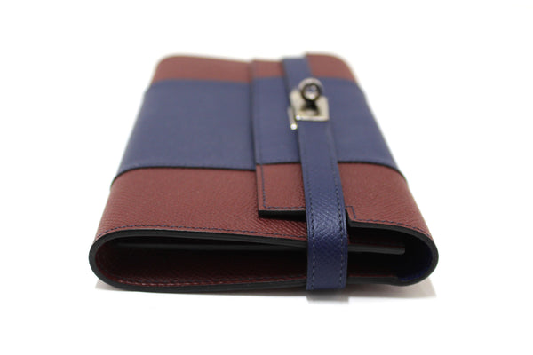 New Hermes Blue/Red Epsom Leather Bi-color Kelly Trifold Long Wallet