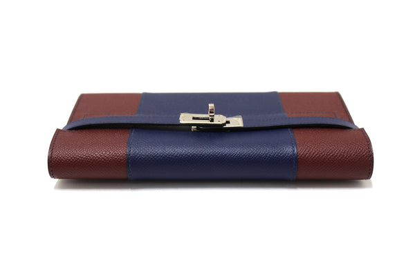 New Hermes Blue/Red Epsom Leather Bi-color Kelly Trifold Long Wallet