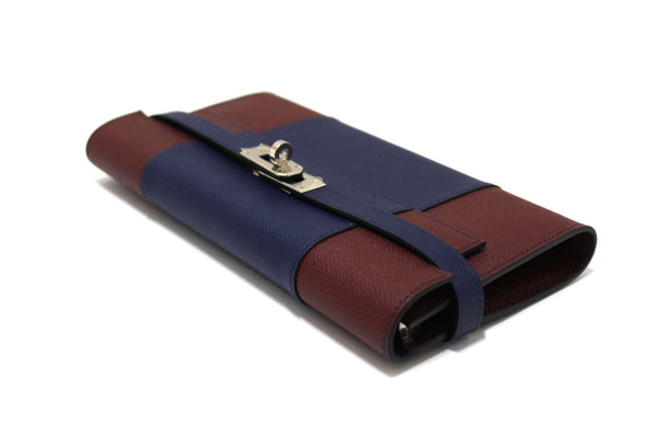 New Hermes Blue/Red Epsom Leather Bi-color Kelly Trifold Long Wallet