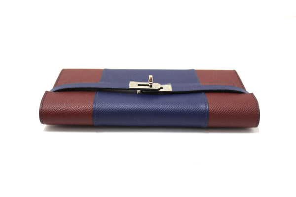 New Hermes Blue/Red Epsom Leather Bi-color Kelly Trifold Long Wallet