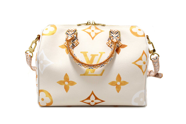 NEW Louis Vuitton Limited Edition Beige/Orange Monogram Giant By The Pool 2.0 Speedy 25 Bandouliere Bag