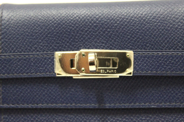 New Hermes Blue/Red Epsom Leather Bi-color Kelly Trifold Long Wallet