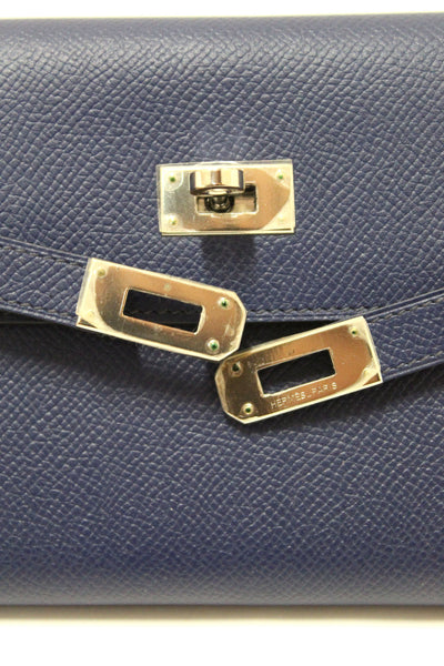 New Hermes Blue/Red Epsom Leather Bi-color Kelly Trifold Long Wallet