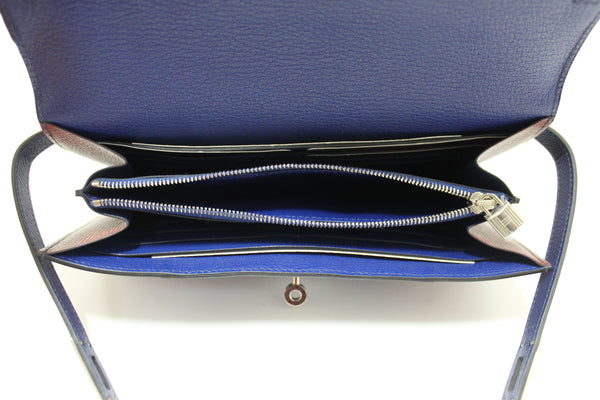 New Hermes Blue/Red Epsom Leather Bi-color Kelly Trifold Long Wallet