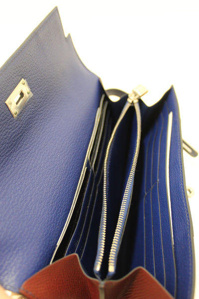 New Hermes Blue/Red Epsom Leather Bi-color Kelly Trifold Long Wallet