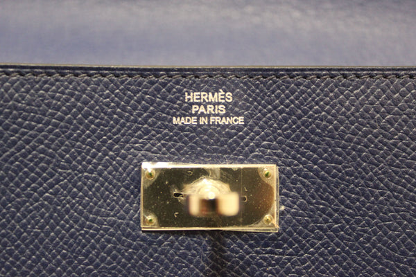 New Hermes Blue/Red Epsom Leather Bi-color Kelly Trifold Long Wallet