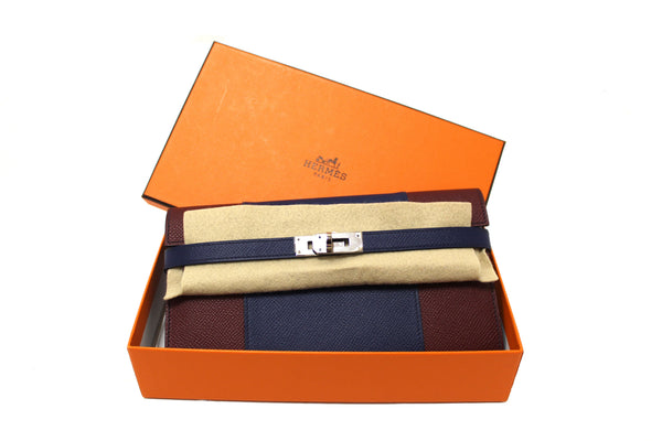 New Hermes Blue/Red Epsom Leather Bi-color Kelly Trifold Long Wallet