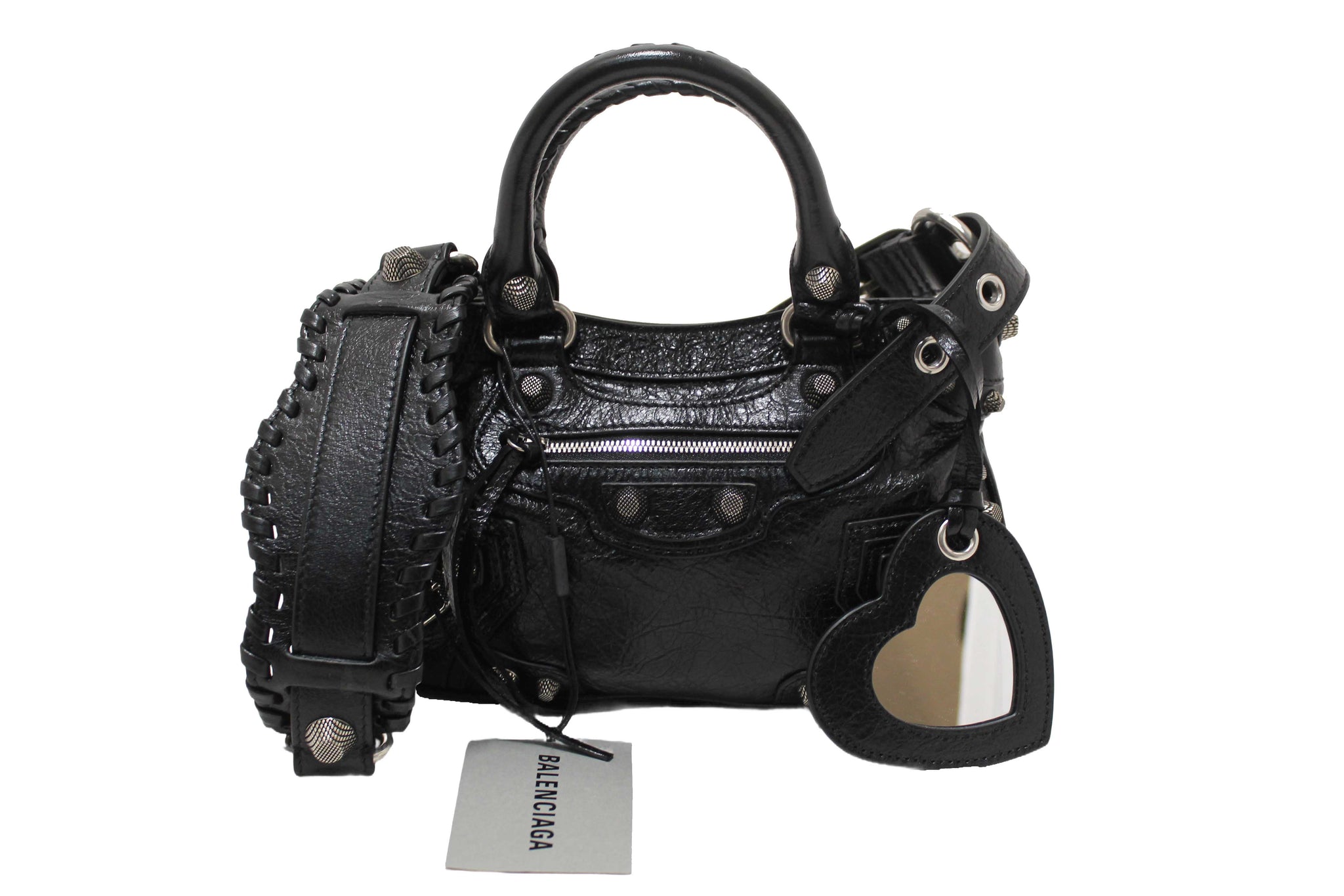 NEW Balenciaga Black Arena Lambskin Leather Neo Cagole Small Tote Bag