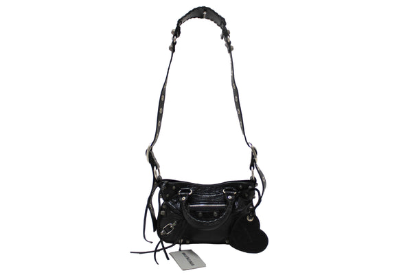 NEW Balenciaga Black Arena Lambskin Leather Neo Cagole Small Tote Bag