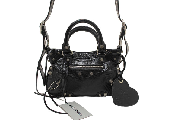 NEW Balenciaga Black Arena Lambskin Leather Neo Cagole Small Tote Bag