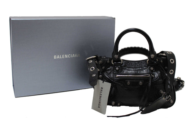 NEW Balenciaga Black Arena Lambskin Leather Neo Cagole Small Tote Bag