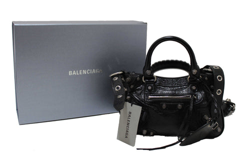 NEW Balenciaga Black Arena Lambskin Leather Neo Cagole Small Tote Bag