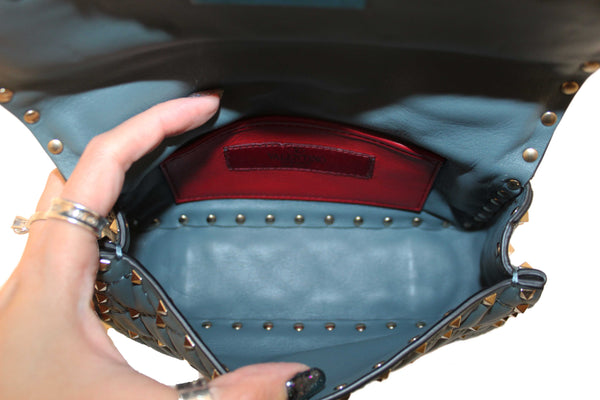 Valentino Garavani Blue Quilted Nappa Leather Rockstud Spike Small Shoulder Bag