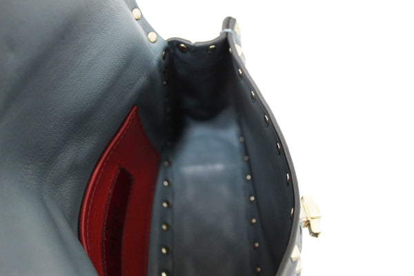 Valentino Garavani Blue Quilted Nappa Leather Rockstud Spike Small Shoulder Bag