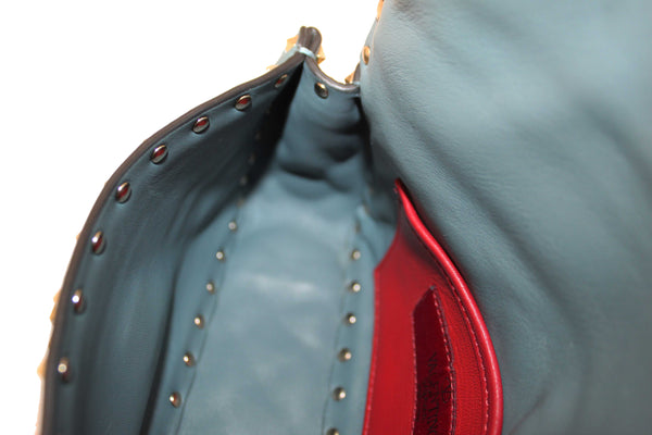 Valentino Garavani Blue Quilted Nappa Leather Rockstud Spike Small Shoulder Bag