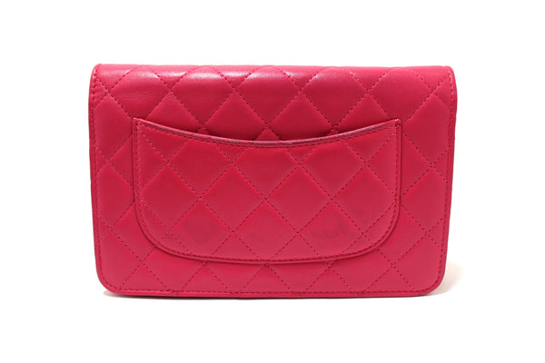 Chanel Fuchsia Pink Quilted Lambskin Leather Wallet On Chain WOC Messenger Bag