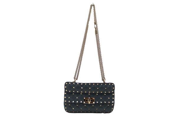 Valentino Garavani Blue Quilted Nappa Leather Rockstud Spike Small Shoulder Bag