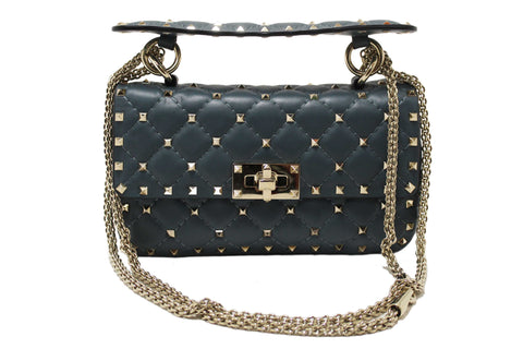 Valentino Garavani Blue Quilted Nappa Leather Rockstud Spike Small Shoulder Bag