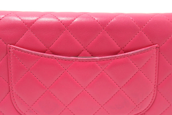 Chanel Fuchsia Pink Quilted Lambskin Leather Wallet On Chain WOC Messenger Bag