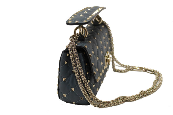 Valentino Garavani Blue Quilted Nappa Leather Rockstud Spike Small Shoulder Bag