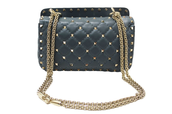Valentino Garavani Blue Quilted Nappa Leather Rockstud Spike Small Shoulder Bag