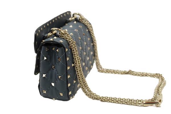 Valentino Garavani Blue Quilted Nappa Leather Rockstud Spike Small Shoulder Bag