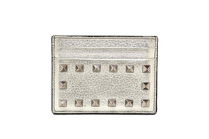 VALENTINO Valentino Metallic Silver Rockstud Calfskin Card holder | Italystation.com - Shop Now at italystation.com