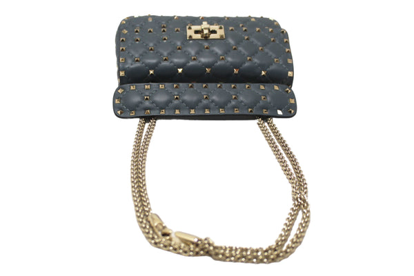 Valentino Garavani Blue Quilted Nappa Leather Rockstud Spike Small Shoulder Bag