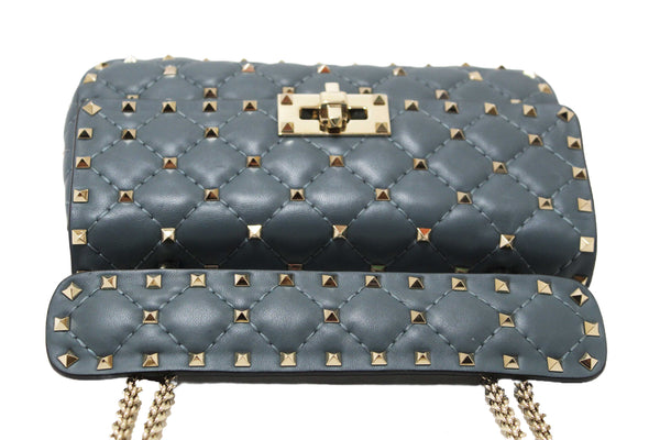 Valentino Garavani Blue Quilted Nappa Leather Rockstud Spike Small Shoulder Bag