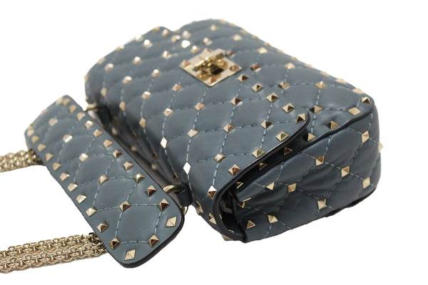 Valentino Garavani Blue Quilted Nappa Leather Rockstud Spike Small Shoulder Bag