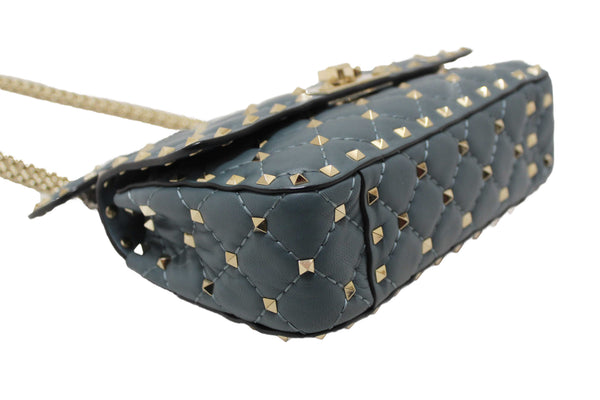 Valentino Garavani Blue Quilted Nappa Leather Rockstud Spike Small Shoulder Bag
