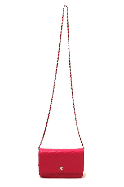 Chanel Fuchsia Pink Quilted Lambskin Leather Wallet On Chain WOC Messenger Bag
