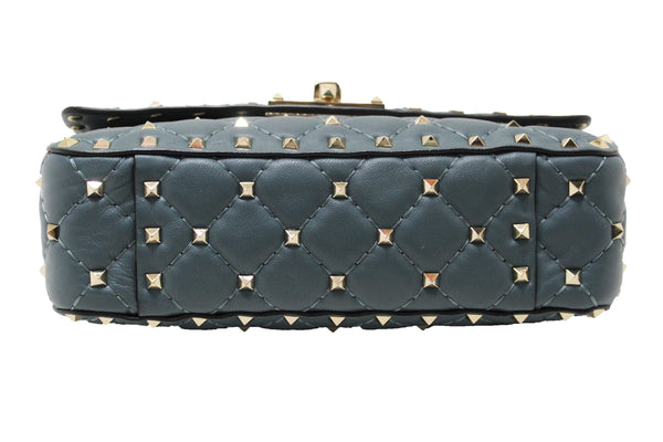 Valentino Garavani Blue Quilted Nappa Leather Rockstud Spike Small Shoulder Bag