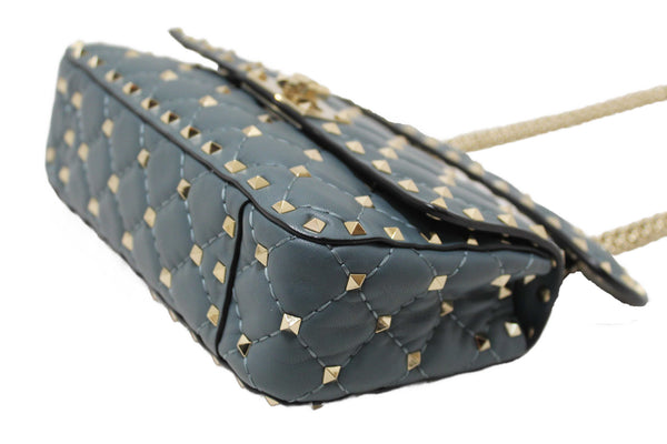 Valentino Garavani Blue Quilted Nappa Leather Rockstud Spike Small Shoulder Bag