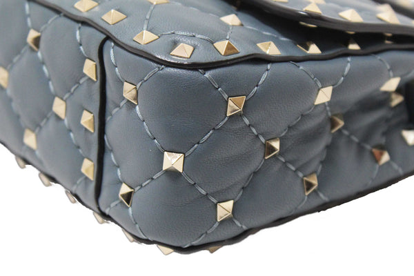 Valentino Garavani Blue Quilted Nappa Leather Rockstud Spike Small Shoulder Bag