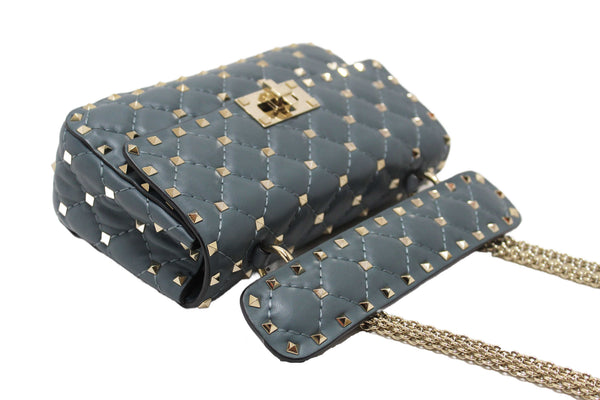 Valentino Garavani Blue Quilted Nappa Leather Rockstud Spike Small Shoulder Bag