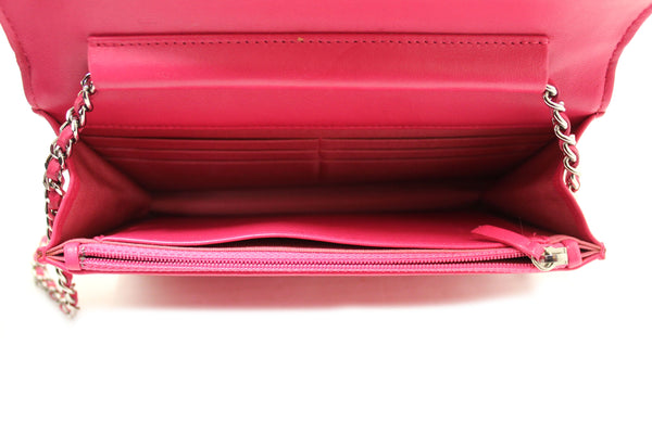 Chanel Fuchsia Pink Quilted Lambskin Leather Wallet On Chain WOC Messenger Bag