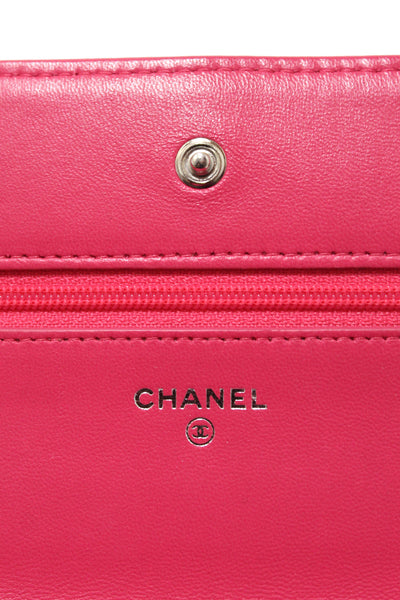 Chanel Fuchsia Pink Quilted Lambskin Leather Wallet On Chain WOC Messenger Bag