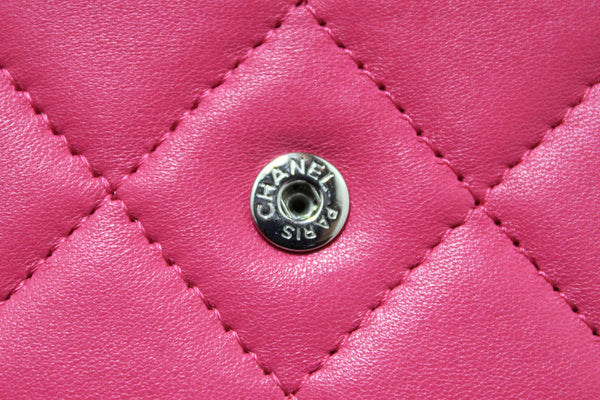 Chanel Fuchsia Pink Quilted Lambskin Leather Wallet On Chain WOC Messenger Bag