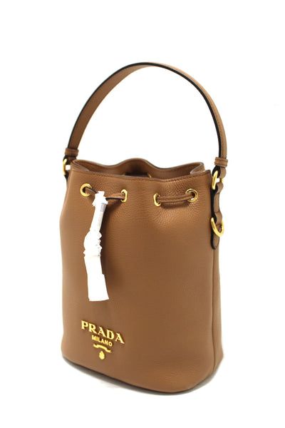 NEW  Prada Brown Calf Leather Drawstring Bucket Messenger Bag