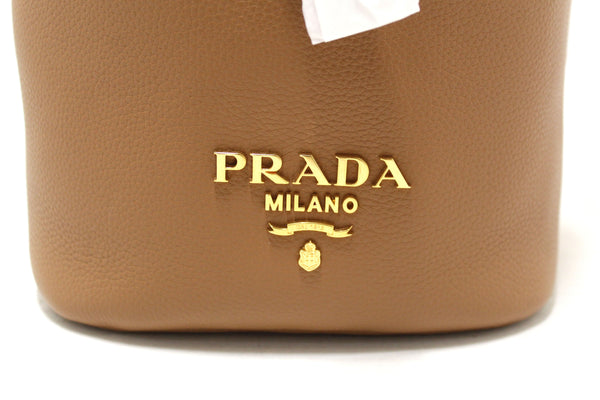 NEW  Prada Brown Calf Leather Drawstring Bucket Messenger Bag